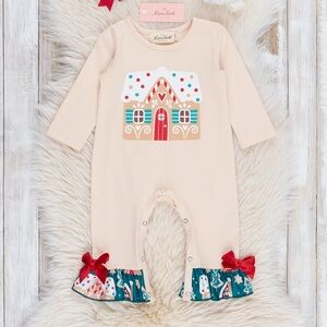 Marie Nicole Clothing Gingerbread Christmas Coverall Romper - NWT